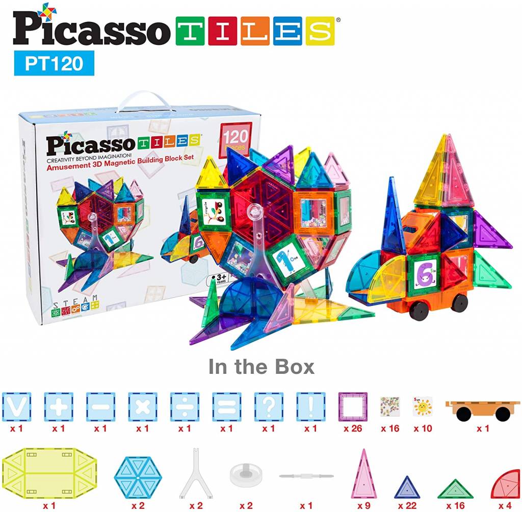 PICASSO TILES 120PCS BUILDING BLOCK SET (1 CAR INCLUDED) KIDOODLE