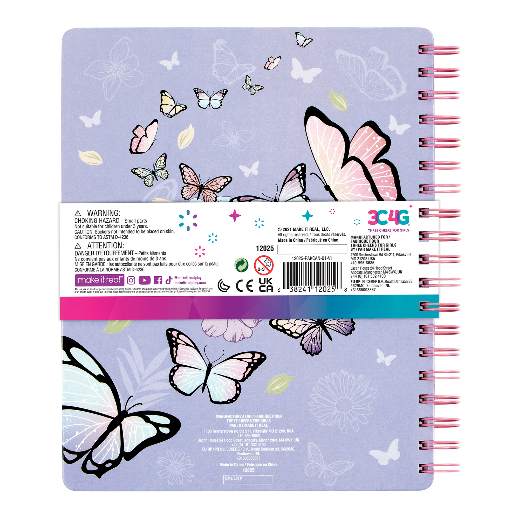 Three Cheers For Girls Butterfly Sketchbook & Drawing 20 Piece Set